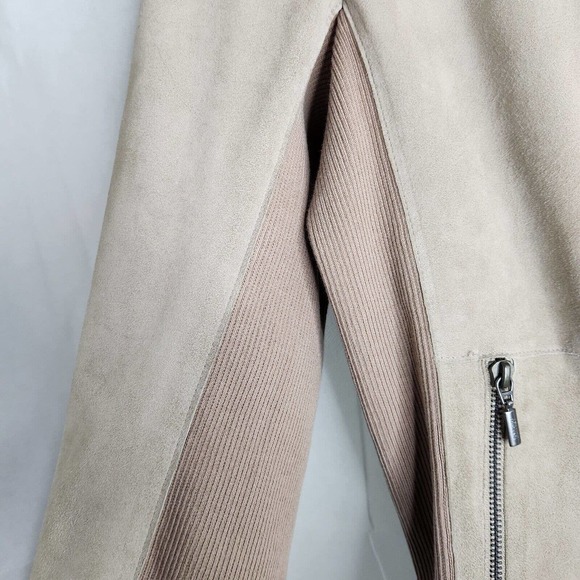 Armani Collezione Tan Brown Suede Leather Zip Front Jacket Knit Insets Size 44 - Picture 6 of 16